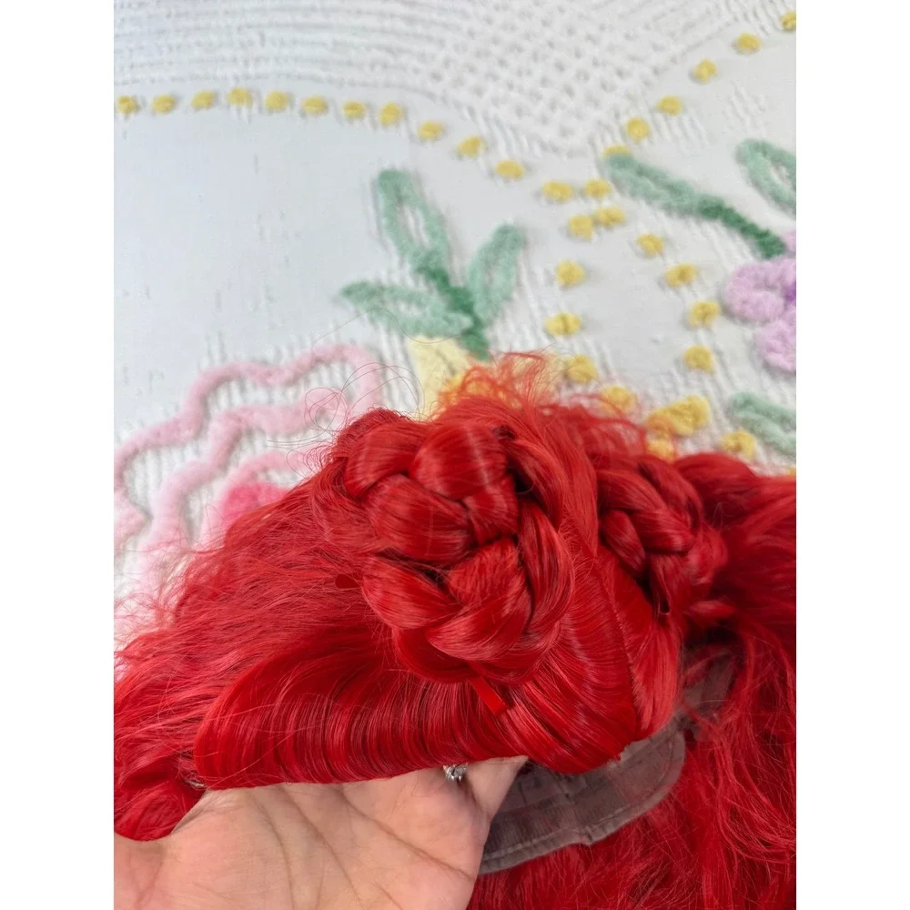 Vibrant Red‎ Cosplay Wig Braided Buns Long Wavy Synthetic Fiber